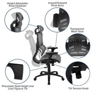 Ergonomic Mesh Office Chair w/Tilt, Adj. Headrest, Lumbar Support, & Arms-Gray
