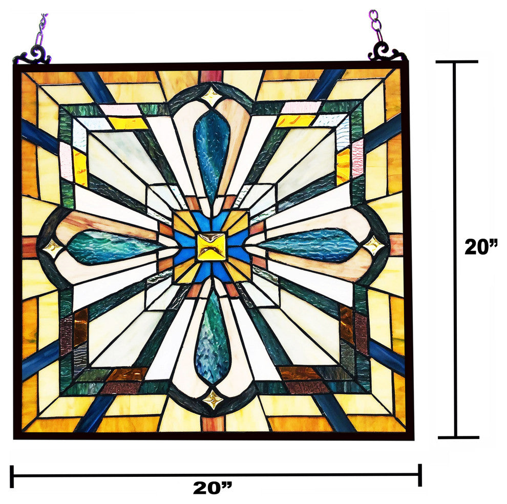 ARCHIE Tiffany-Style Mission Stained Glass Window Panel, 20"