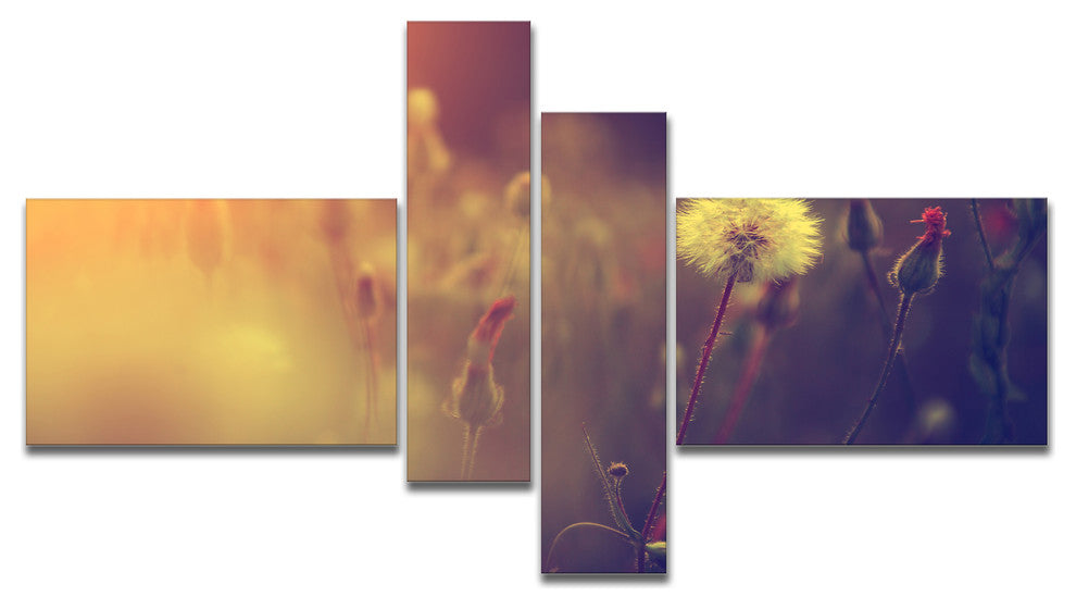 Vintage Photo Of Dandelion Field, Large Floral Canvas Print, 60"x32", 4 panels