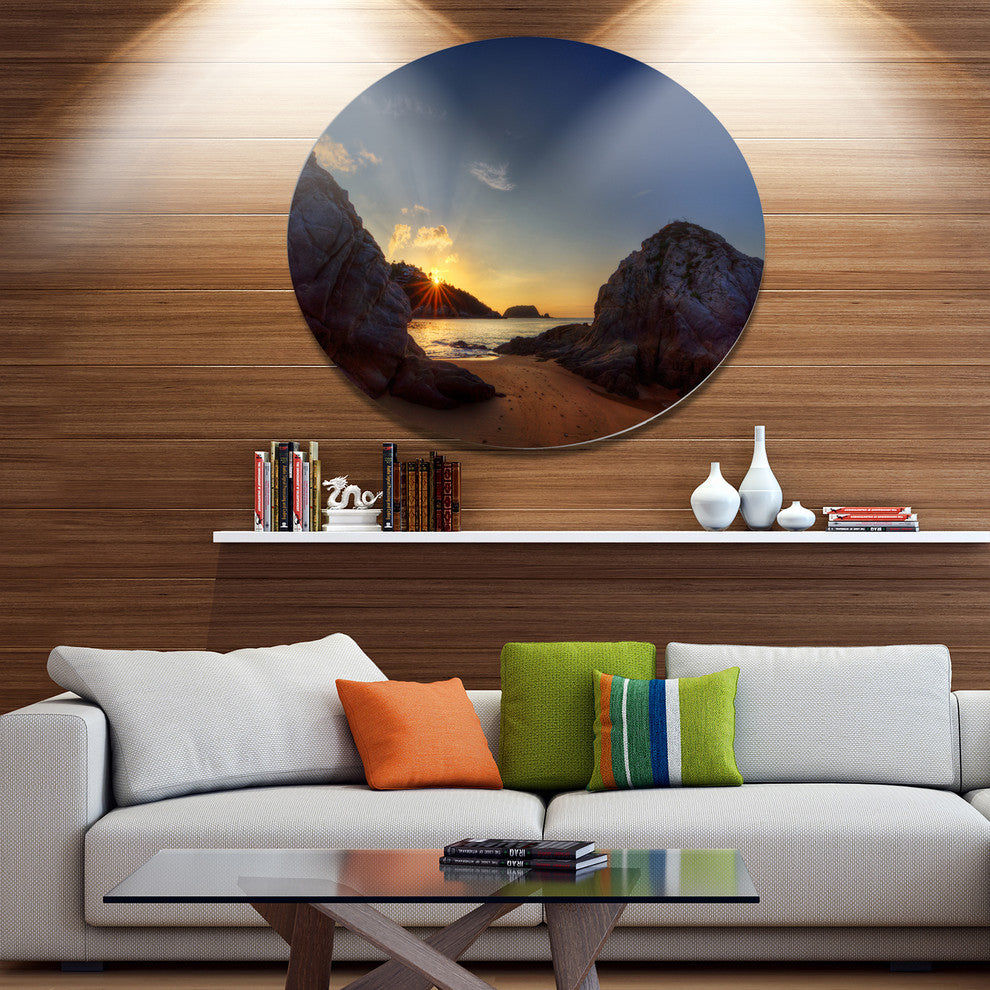 Hills In Beautiful Mountain Beach, Landscape Disc Metal Wall Art, 36"