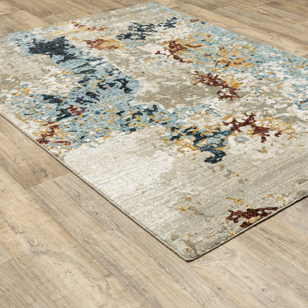 Elements Marbled Patina Beige/Blue Area Rug, 5'3"x7'3"