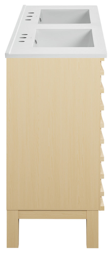 Cascade 48" Natural Oak, Bathroom Vanity With White, 3-Hole Sink Top