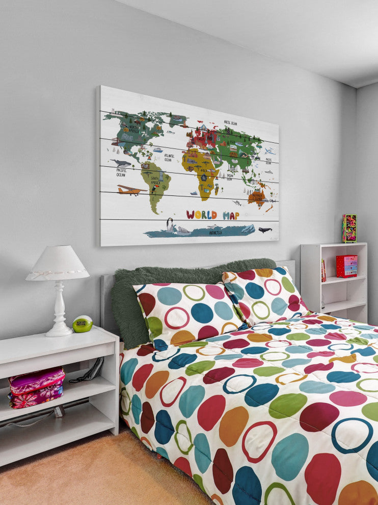 "World Destinations" Painting Print on White Wood, 60x40