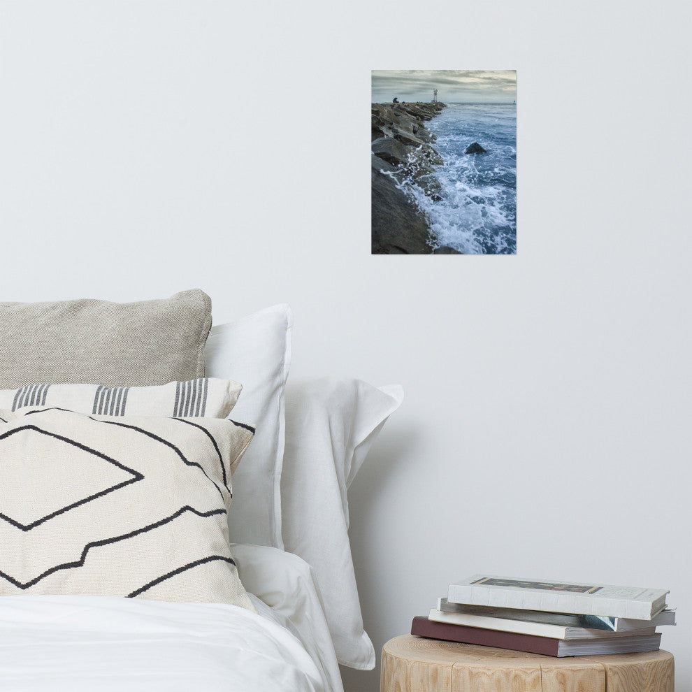 Splashing on the Jetty Landscape Photo Unframed Wall Art Print, 11" X 14"