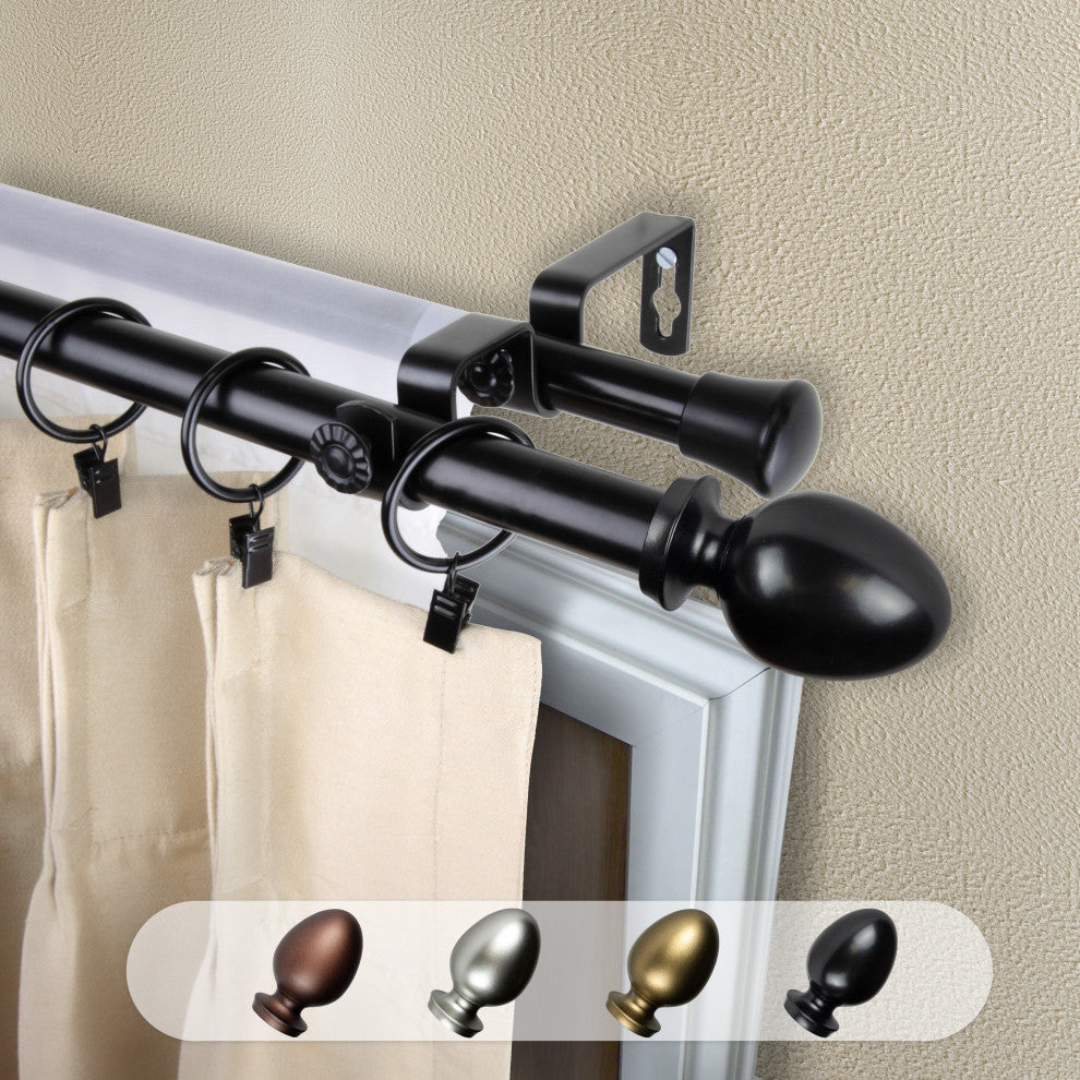 Faye 13/16" Double Curtain Rod Black