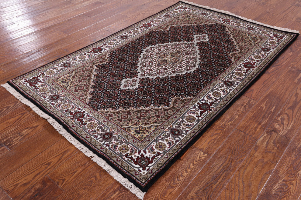 3' 10" X 6' 1" Wool and Silk Persian Tabriz Hand Knotted Rug Q6022