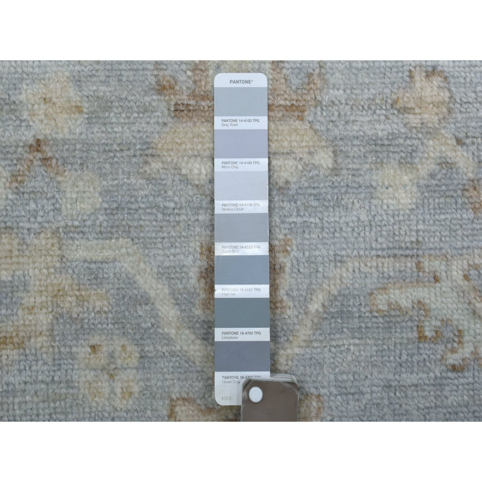 Gray, Afghan Angora Ushak, Pure Wool, Hand Knotted, Runner, Rug, 3'0" x 13'7"