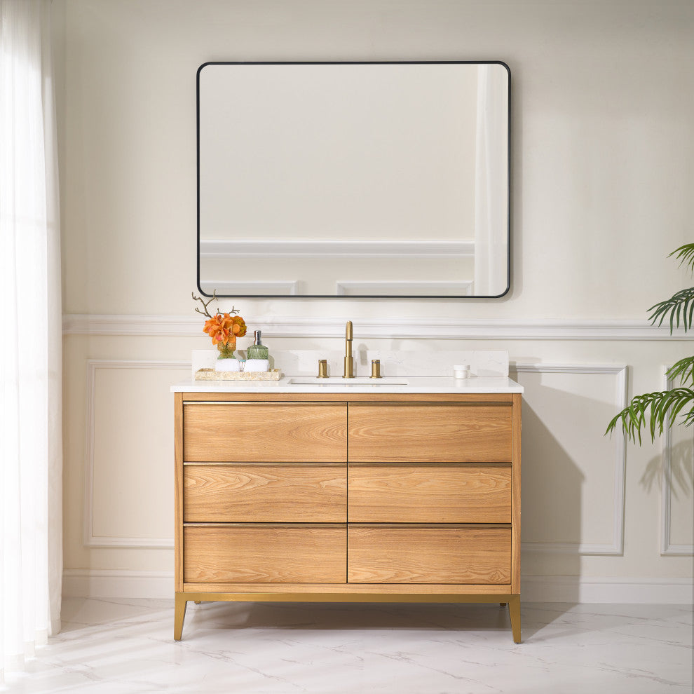 Nolan Freestanding Bathroom Vanity with Quartz Top, Light Oak, 48"