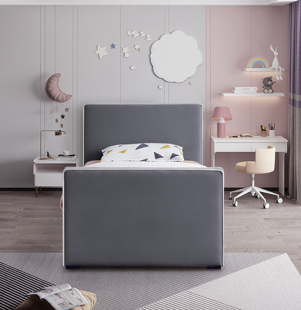 Dillard Velvet Upholstered Bed, Gray, Twin