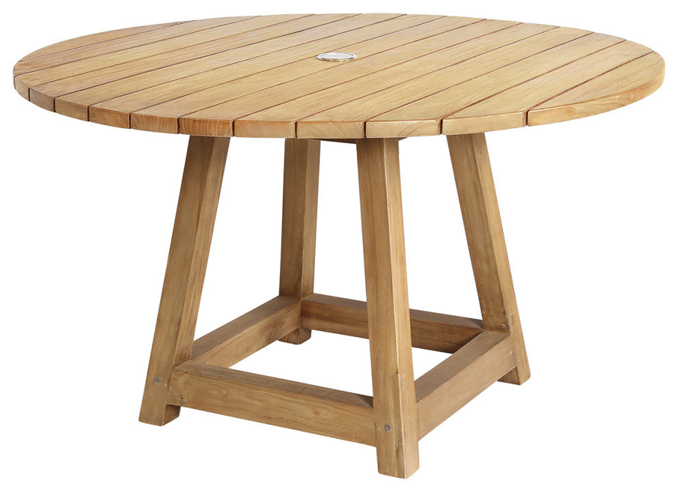 George Outdoor Teak Dining Table, 47" Dia., Natural