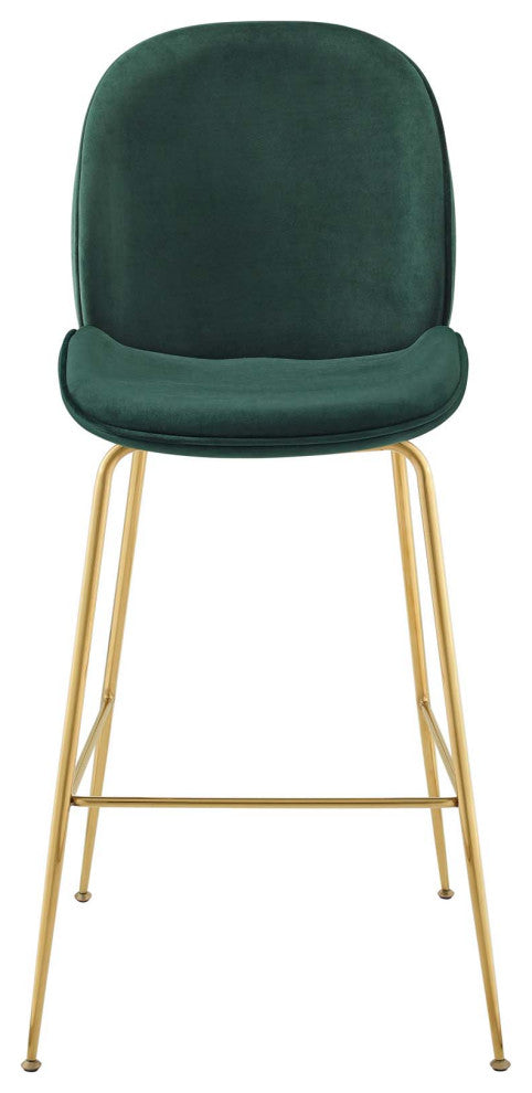 Contemporary Bar Pub and Dining Bar Stool Chair, Velvet Metal Steel, Green