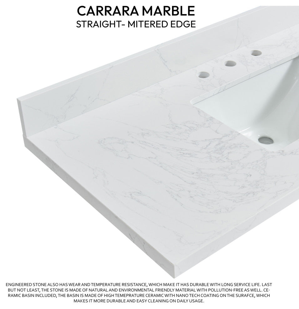 Jaen Composite Stone Vanity Top With Ceramic Sink, Grain White, 49"