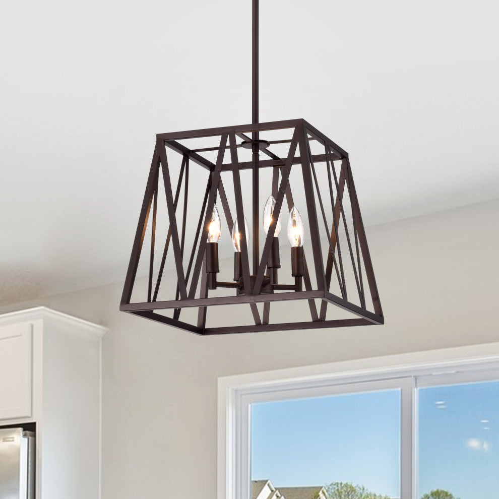 CHLOE Lighting IRONCLAD Industrial 4-Light Oil Rubbed Bronze Inverted Pendant
