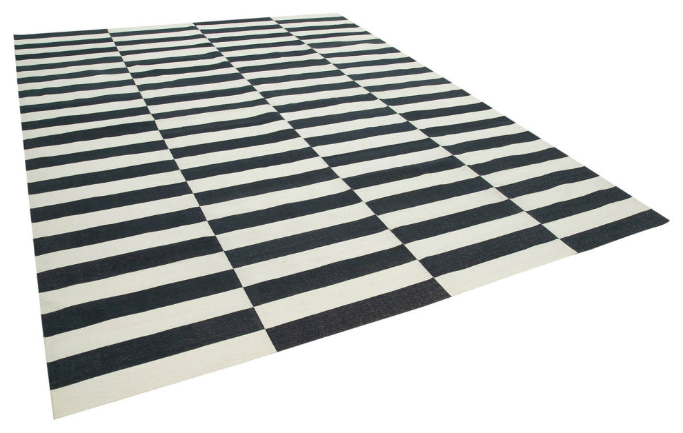 Rug N Carpet - Handmade Wool 9' 1'' x 11' 10'' Geometric Dhurrie Kilim Rug