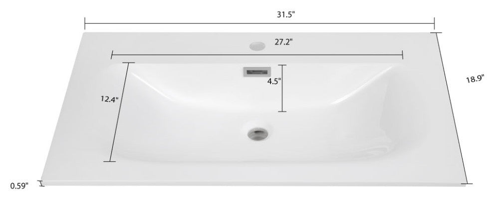 32" Solid Surface Resin Streamline K-2112-32 Vanity Top