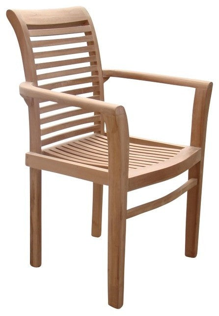 6-Piece Outdoor Teak Dining Set: 60" Round Table, 5 Mas Stacking Arm Chairs