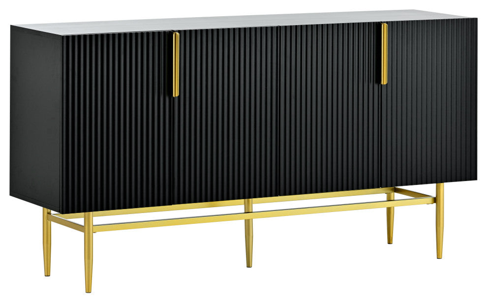 TATEUS 60" Modern Elegant 4-door Sideboard,Gold Metal Handle Storage Cabinet, Black