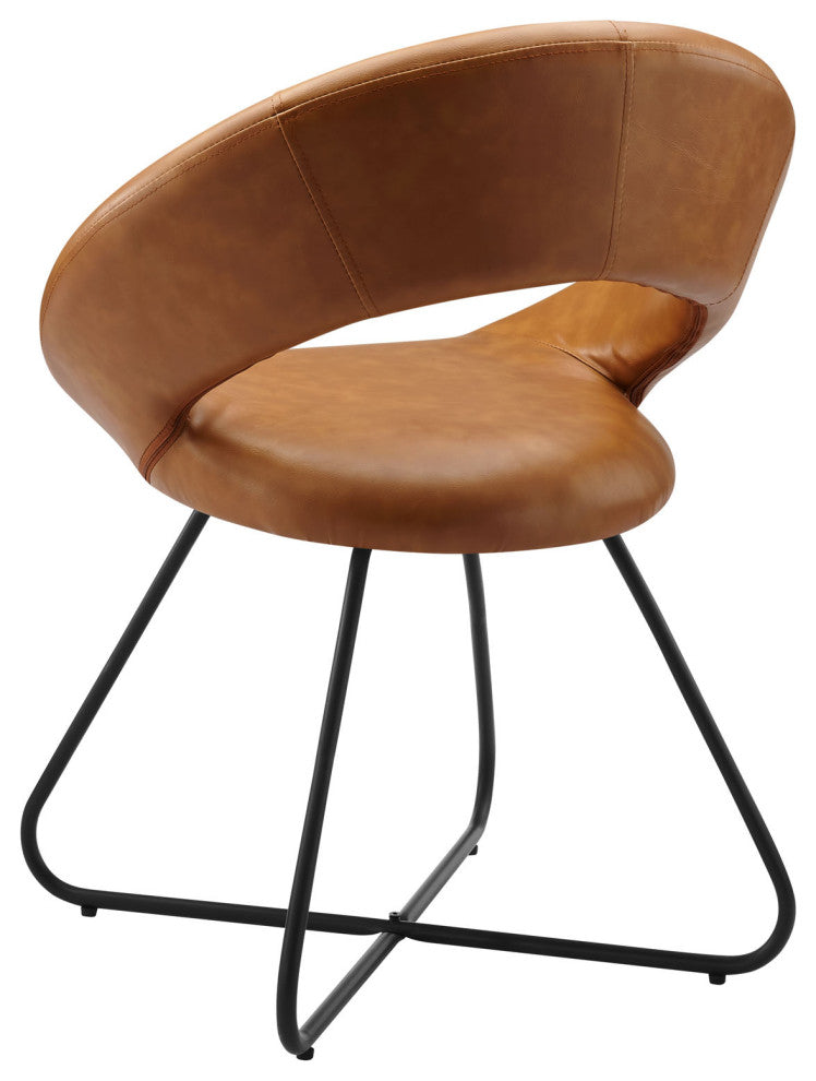 Dining Chair, Set of 2, Tan Black, Vegan Leather, Modern, Bistro Hospitality