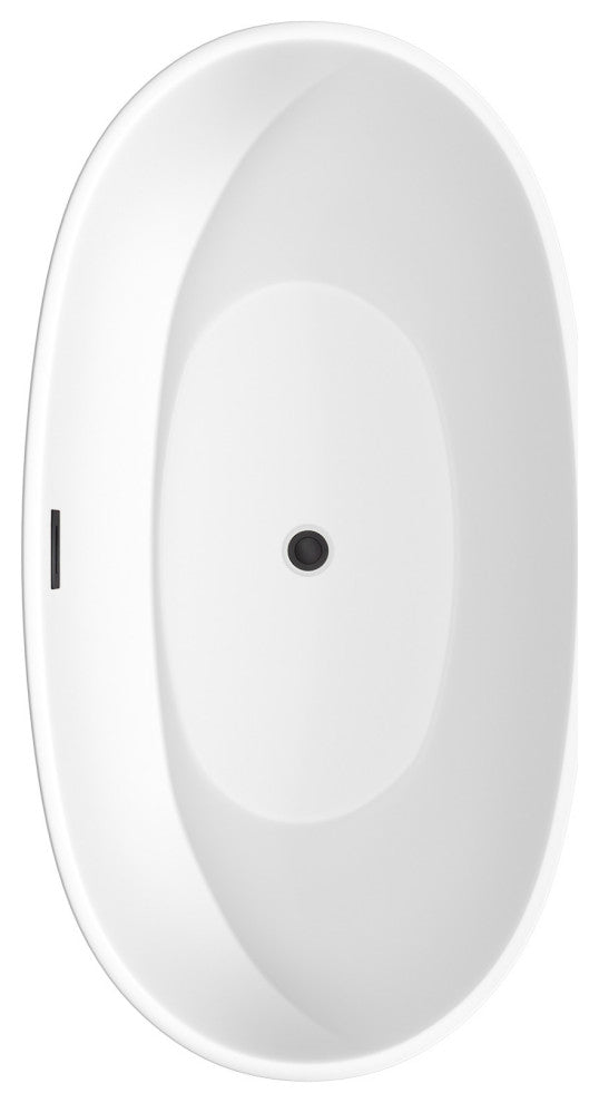 Juno 59" Freestanding Matte White Bathtub, Matte Black Drain and Overflow Trim