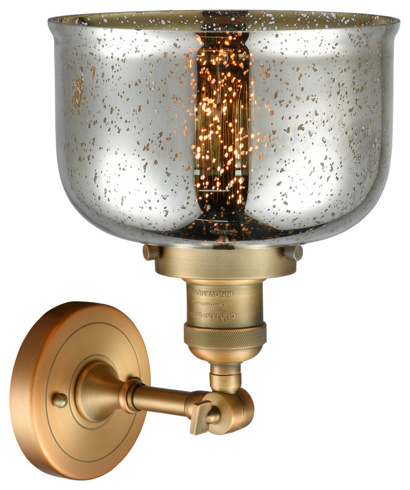 1-Light Large Bell 8" Sconce, Brushed Brass, Glass: Silver Mercury