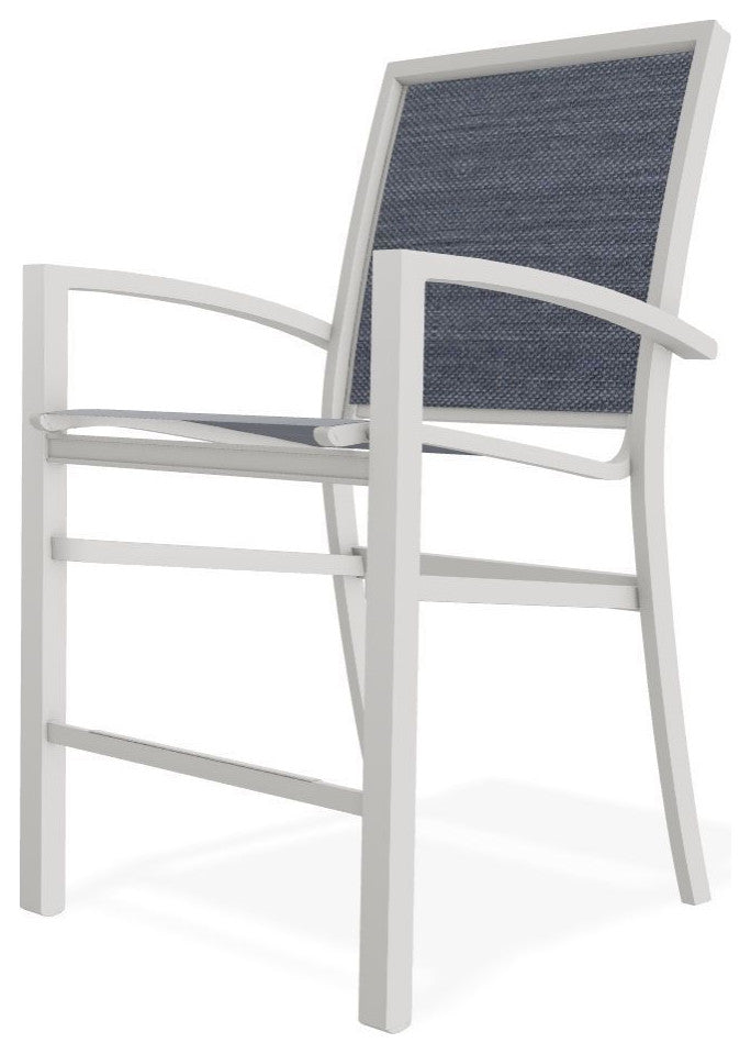 Kendall Sling Balcony Height Stackable Outdoor Stool, Augustine Denim/Snow