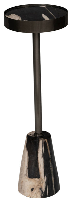 Relique Jael Drink Table, Nickel Frame Natural Dark  Top