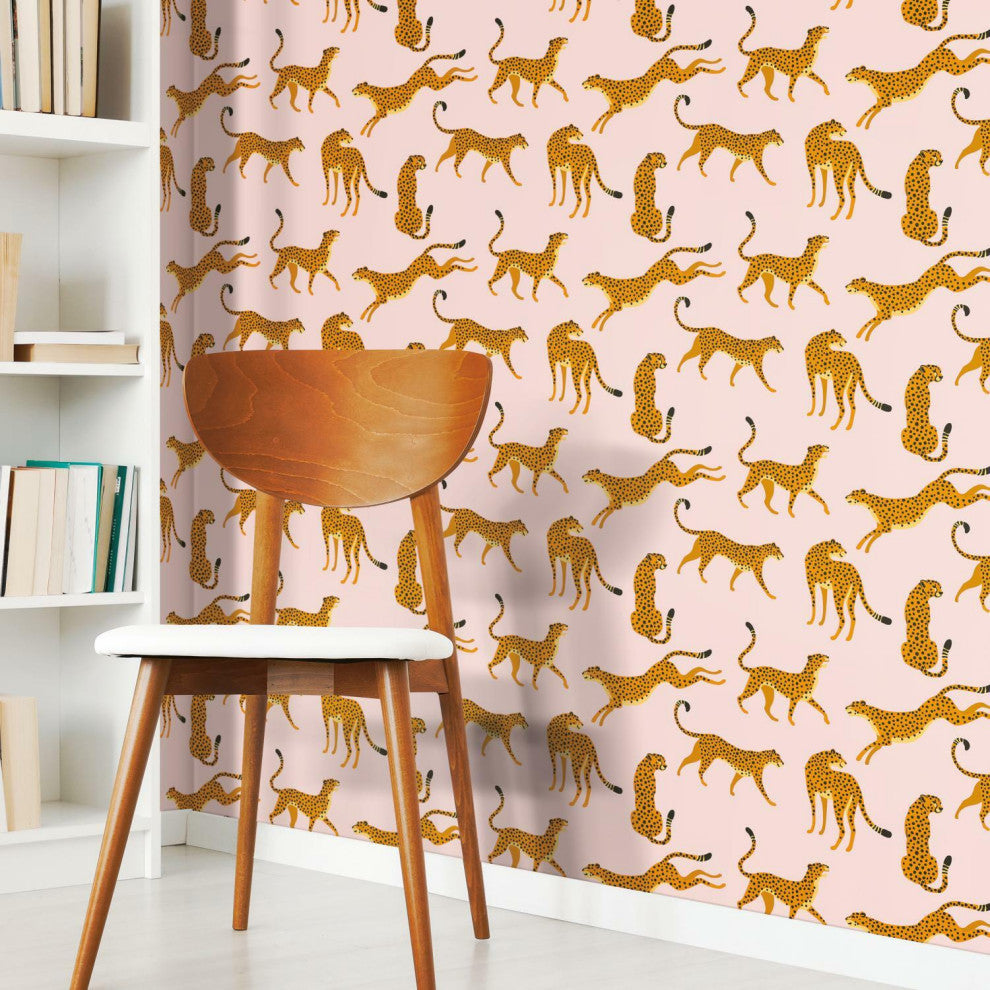 Pink & Orange Cheetah Cheetah Peel & Stick Wallpaper