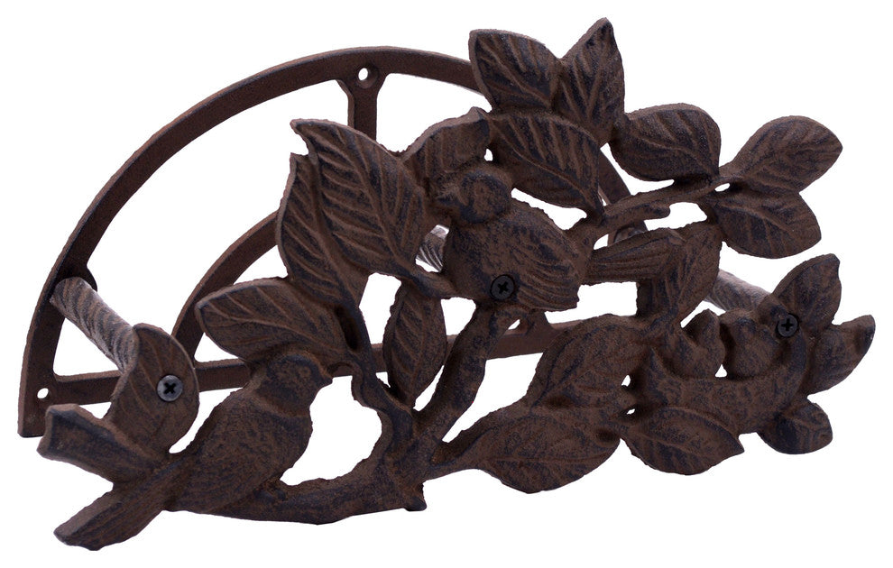 Garden Hose Holder, Birds In Bush, Cast Iron, 12.5" Long
