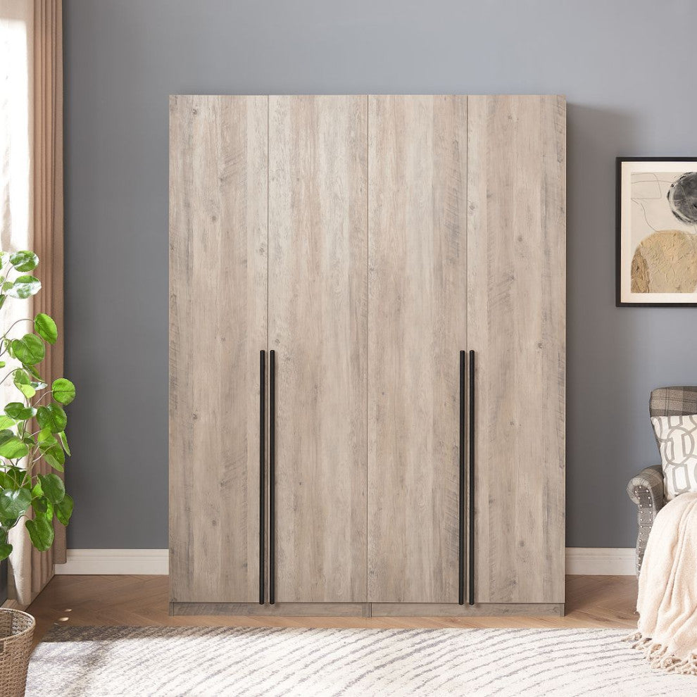 Lee Modern 2-Piece Wardrobe With 1 Rod, 2 Drawers, 3 Shoe Storage & 5 Shelves, Rustic Gray