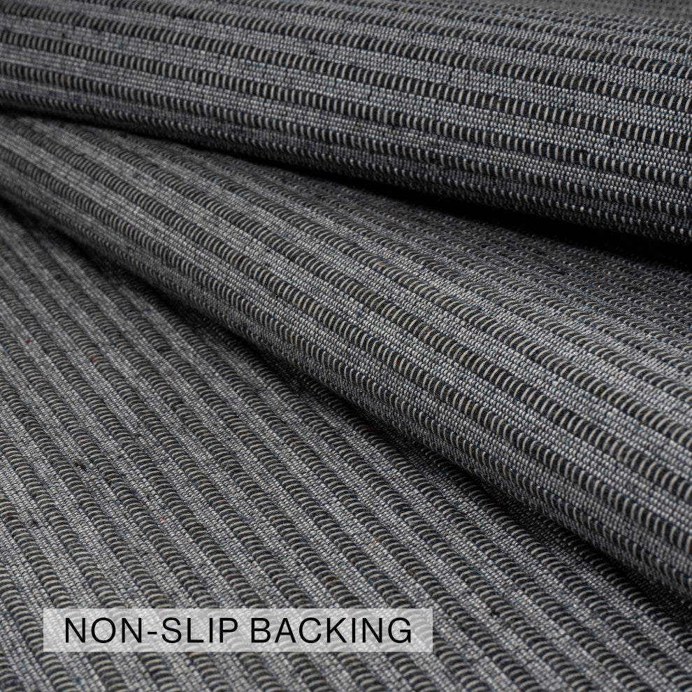Vichy Geometric Striped Machine-Washable Area Rug, Slate Gray/Ivory, 8 X 10