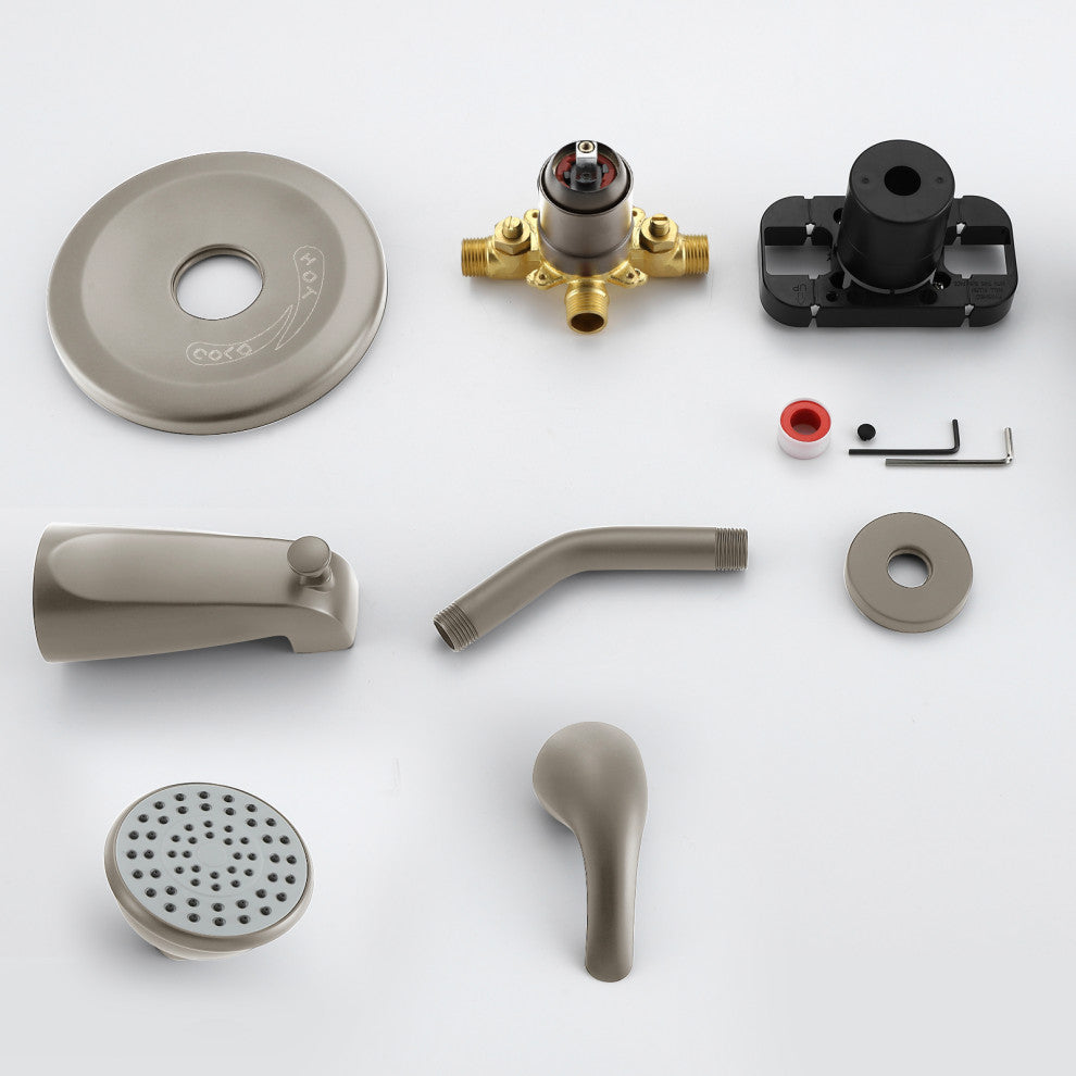 Brushed Nickel 6 Inch Shower Faucet with Tub Spout Combo