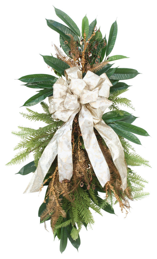 Pine Swag with Bronze Fern and Ivory Ribbon