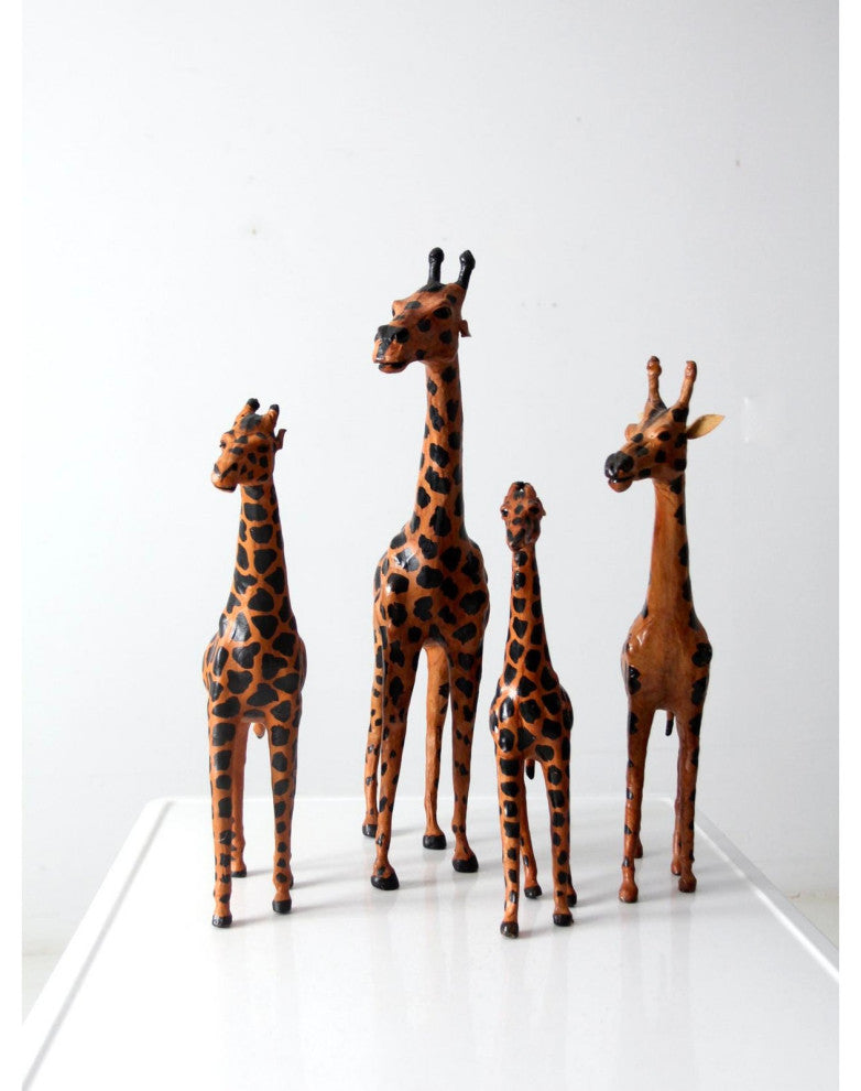 Consigned, Vintage Leather Giraffe Sculptures Set 4
