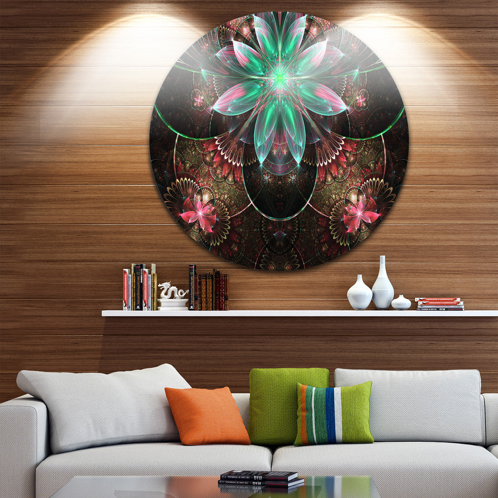 Star Flower Fractal Pattern, Floral Disc Metal Wall Art, 36"