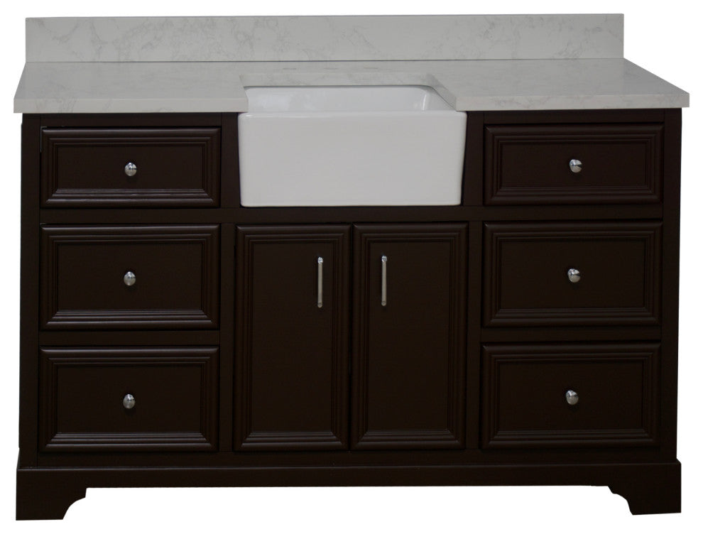 Zelda 60" Bathroom Vanity, Chocolate, Engineered Carrara, Single