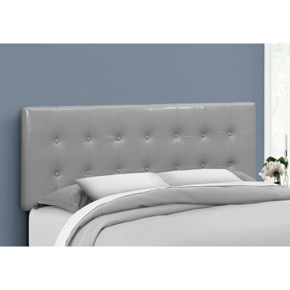 Bed, Headboard Only, Queen Size, Bedroom, Upholstered, Grey Leather Look