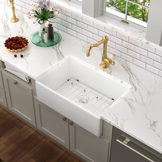 White Ceramic Kitchen Sink Single Bowl Porcelain Basin, 30"x20"x10"