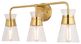 Harper Three Light Vanity in Natural Brass