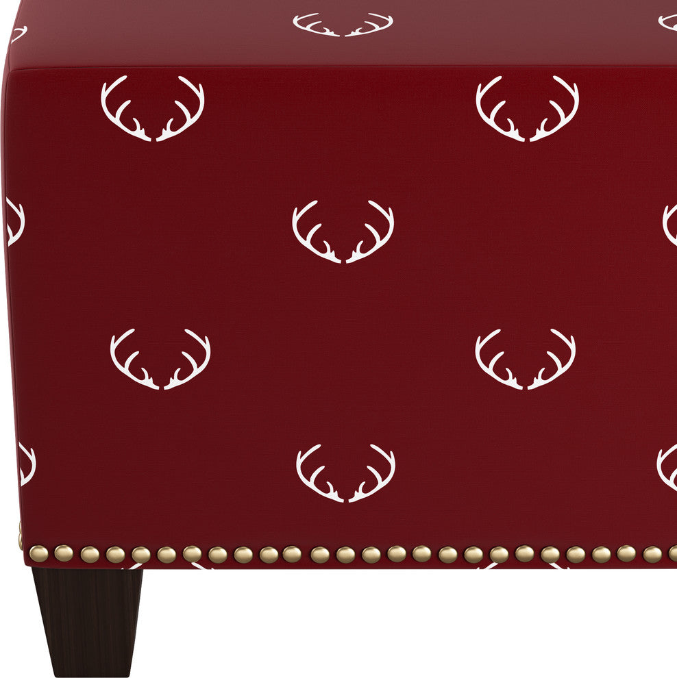 Quinn Square Nail Button Ottoman, Antler Maroon