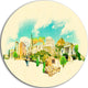 Athens Panoramic View, Cityscape Watercolor Disc Metal Wall Art, 36"