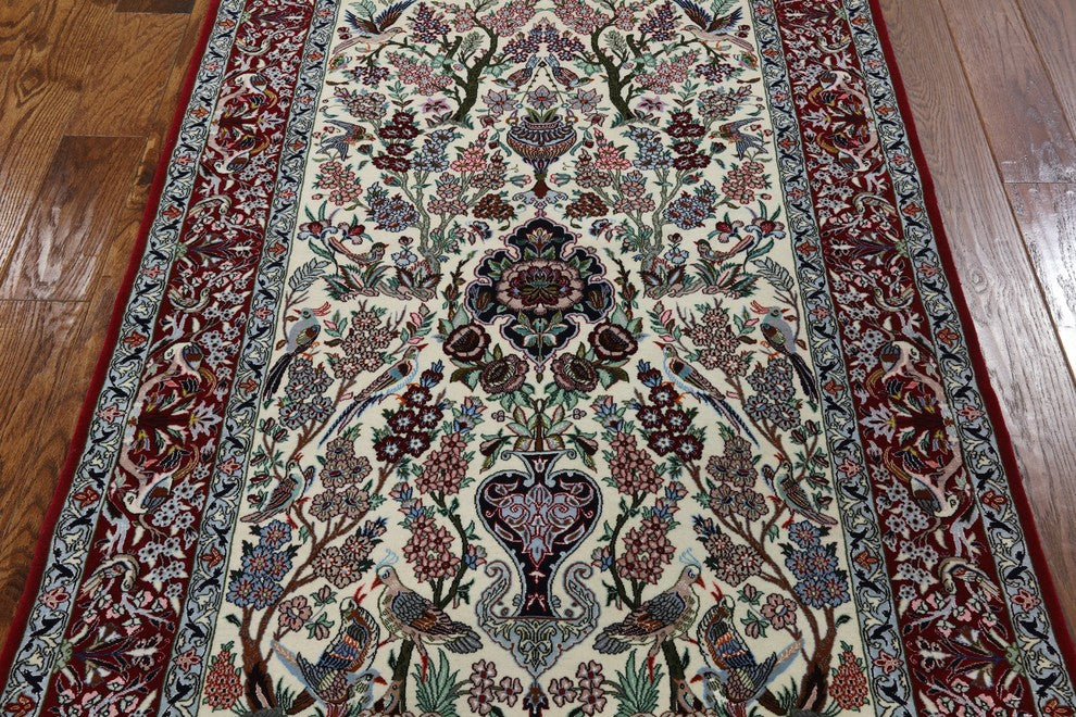 Hand Knotted Wool and Silk Authentic Persian Isfahan Signed Rug, 3'8"x5'6"