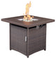 28" Brown Faux Rattan Design Square Propane Fire Pit With Glass Bead Rocks