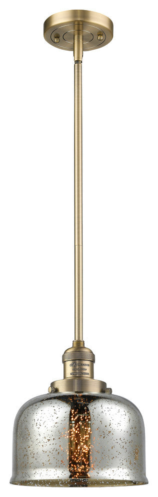 Large Bell 1-Light LED Pendant, Brushed Brass, Glass: Silver Mercury