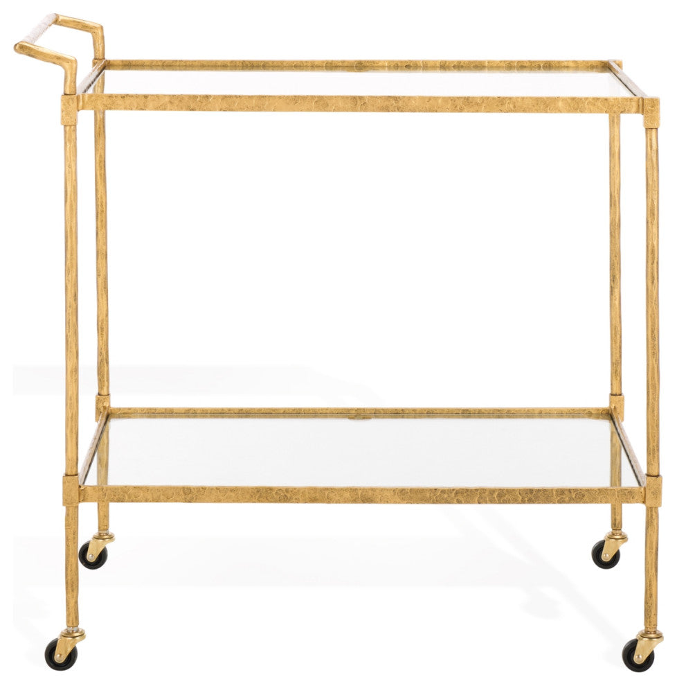 Safavieh Couture Isabellina Metal Bar Cart, Brass/Clear