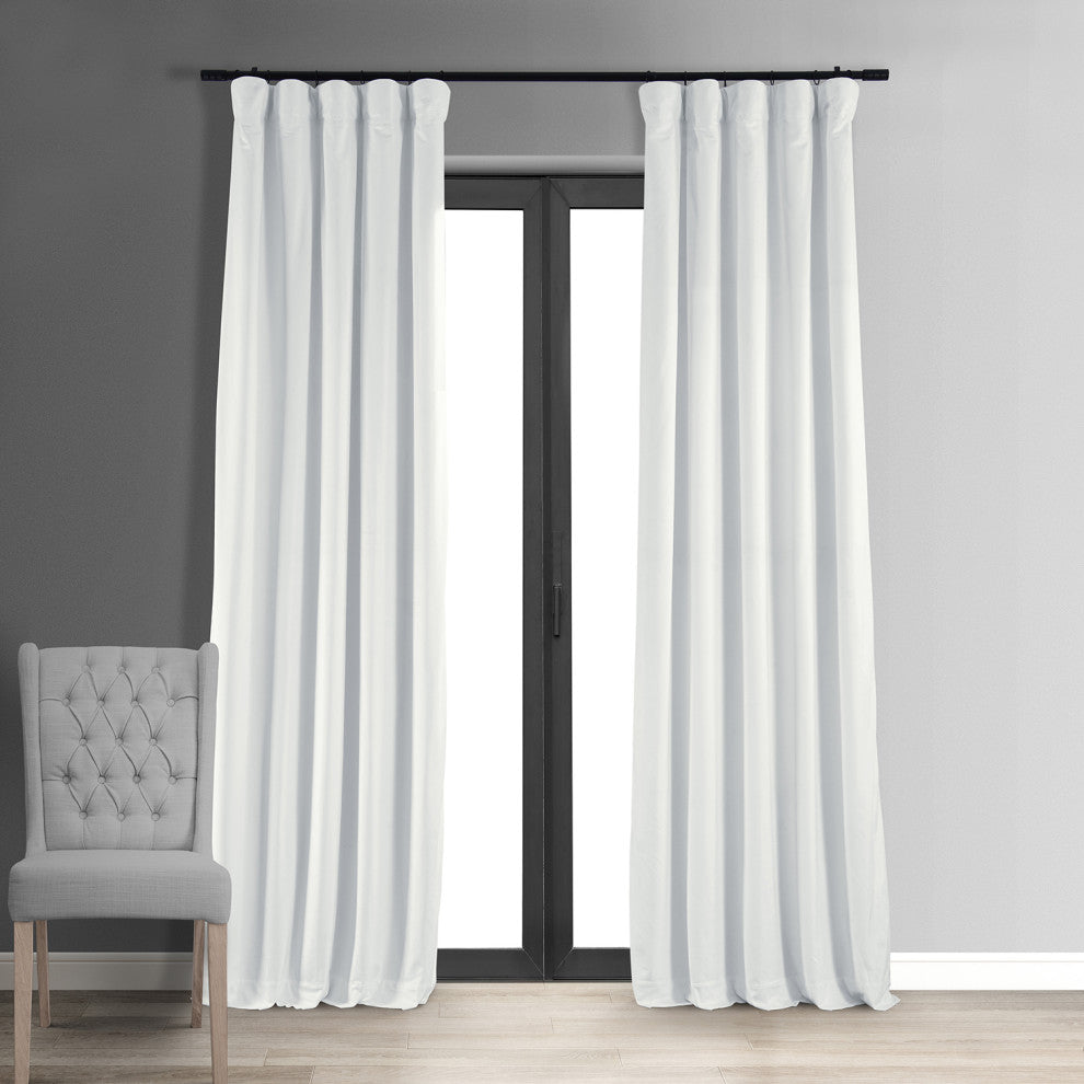 Signature Blackout Velvet Curtain Single Panel, Primary White, 50wx84l
