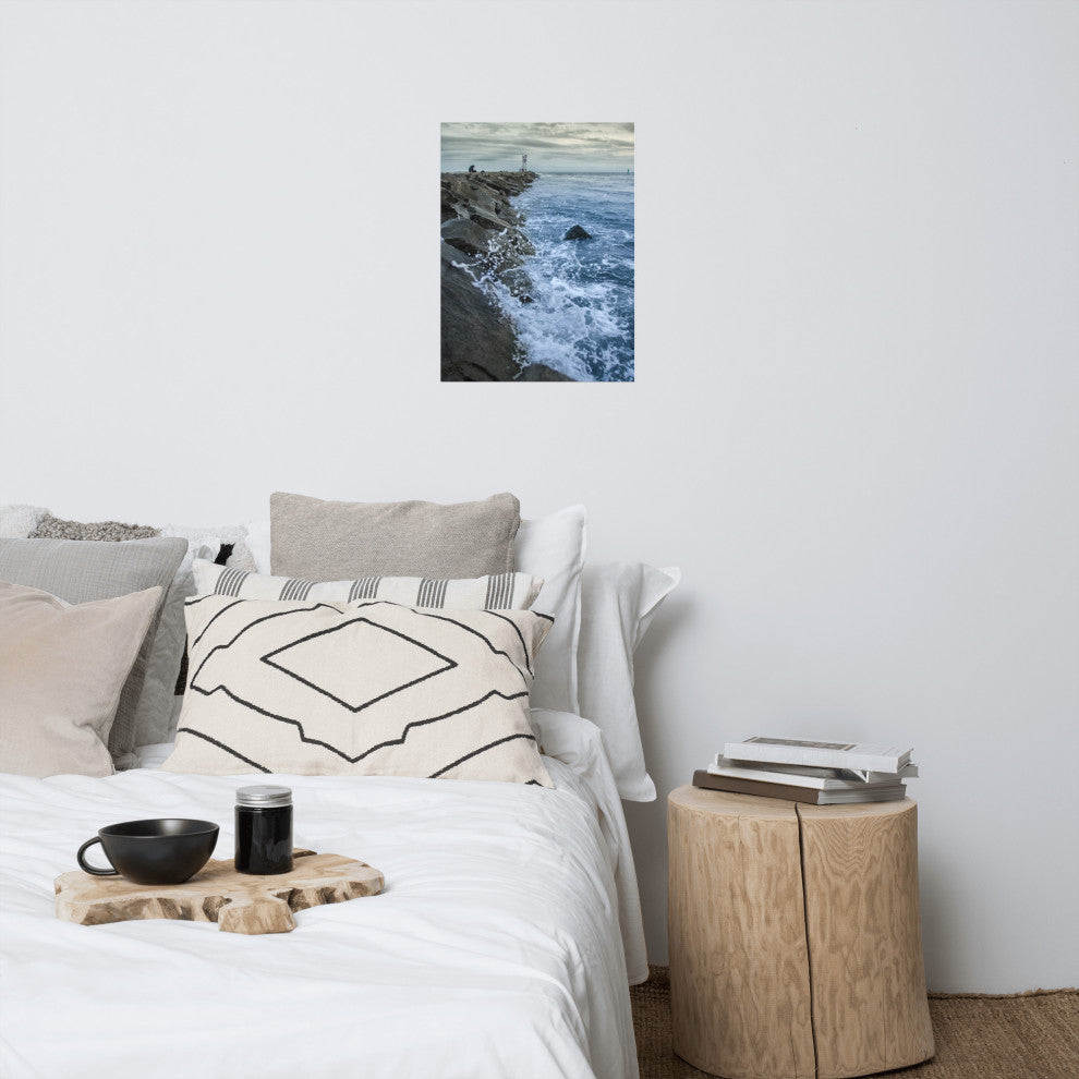 Splashing on the Jetty Landscape Photo Unframed Wall Art Print, 18" X 24"