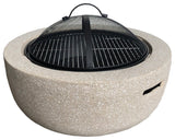 Round Faux Stone Outdoor Fire Pit with Fire Screen