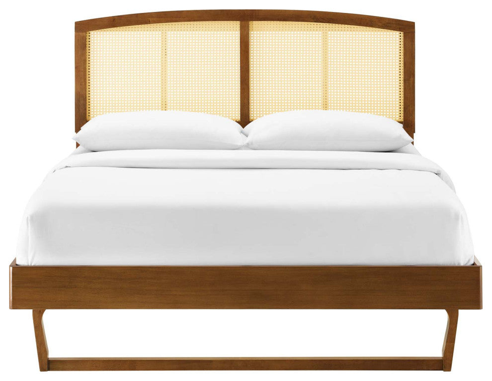 Platform Bed Frame, King Size, Wood, Brown Walnut, Modern Mid-Century, Bedroom
