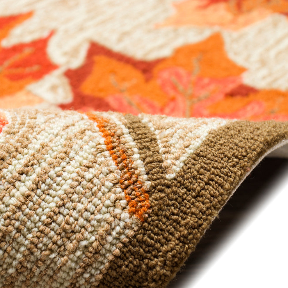 Ravella Falling Leaves Border Indoor/Outdoor Rug Natural 5'x7'6"