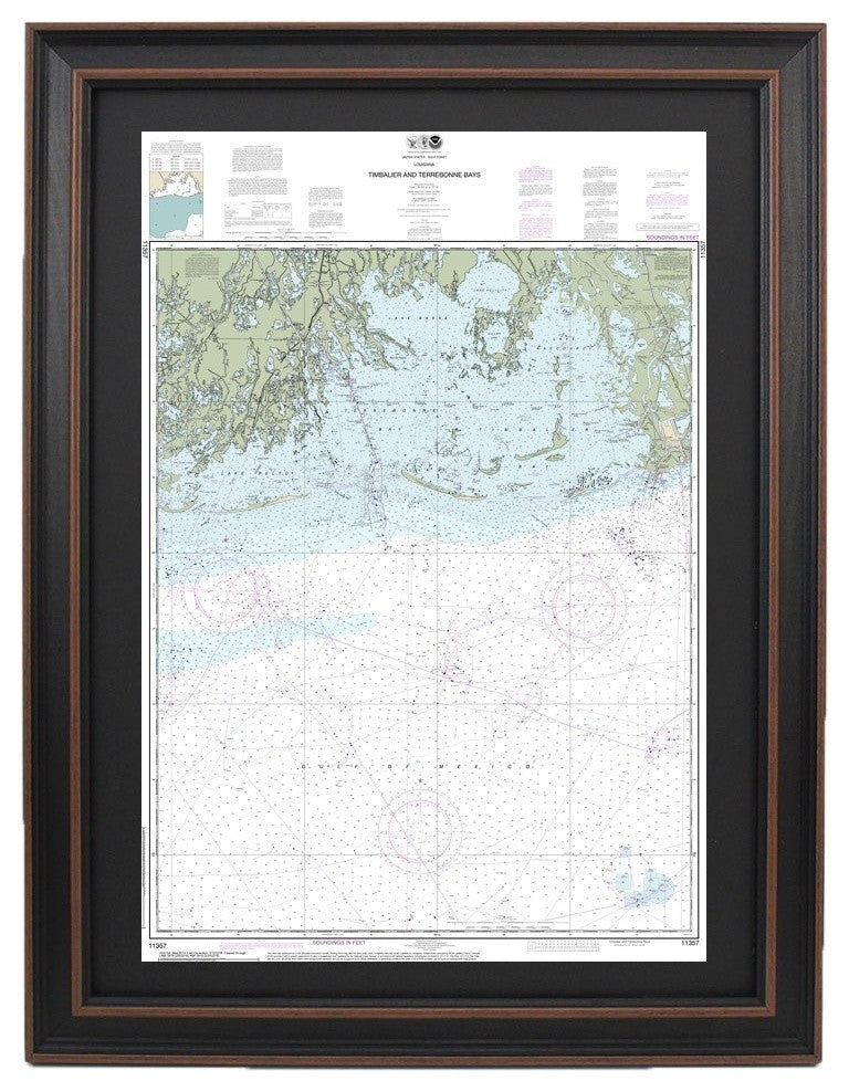 Nautical Chart, Timbalier and Terrebonne Bays, Poster Framed